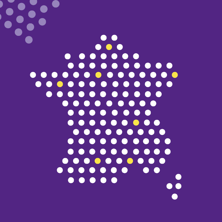 Illustration carte de la France en point blanc et jaune