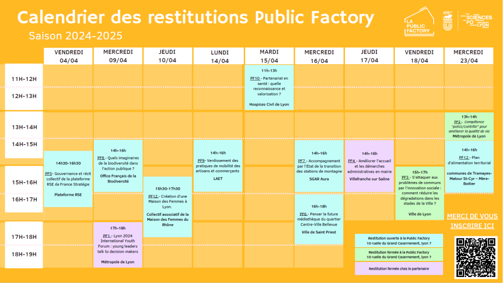 Calendrier des restitutions Public Factory